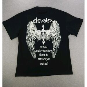 Elevates Black‎ T-Shirt Size Medium Large Graphic Print Glow Angel Wings